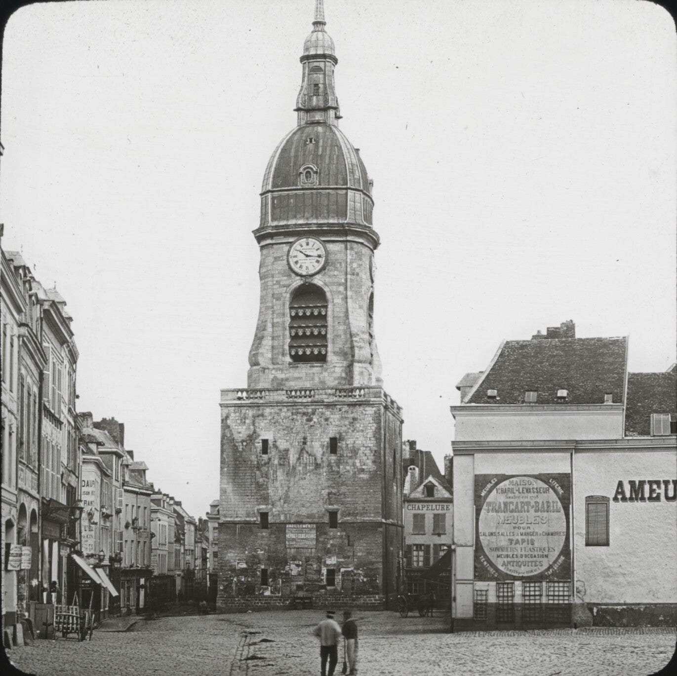Beffroi d'Amiens, Picardie, photo ancienne plaque de verre, positif 8,5x10 cm