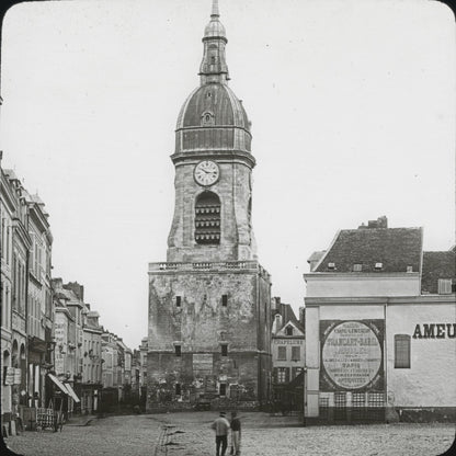 Beffroi d'Amiens, Picardie, photo ancienne plaque de verre, positif 8,5x10 cm