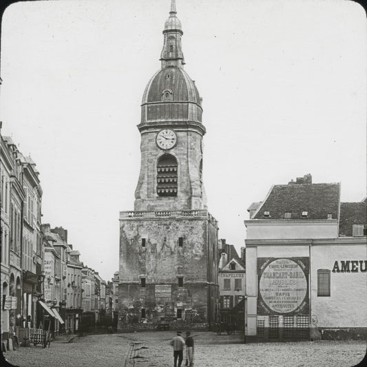 Beffroi d'Amiens, Picardie, photo ancienne plaque de verre, positif 8,5x10 cm