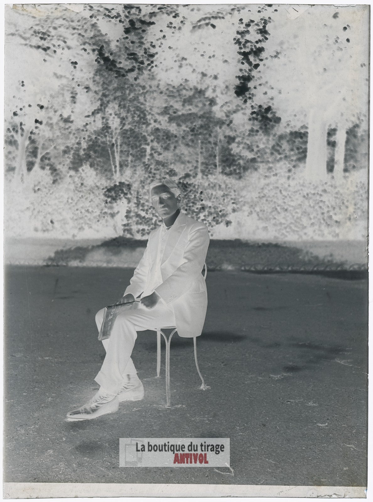 Jeune homme, parc jardin, plaque verre, photo ancienne, négatif 9x12 cm