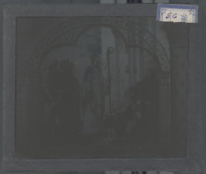 Scène religieuse, religion, dessin peinture, plaque verre, positif 8,5x10 cm