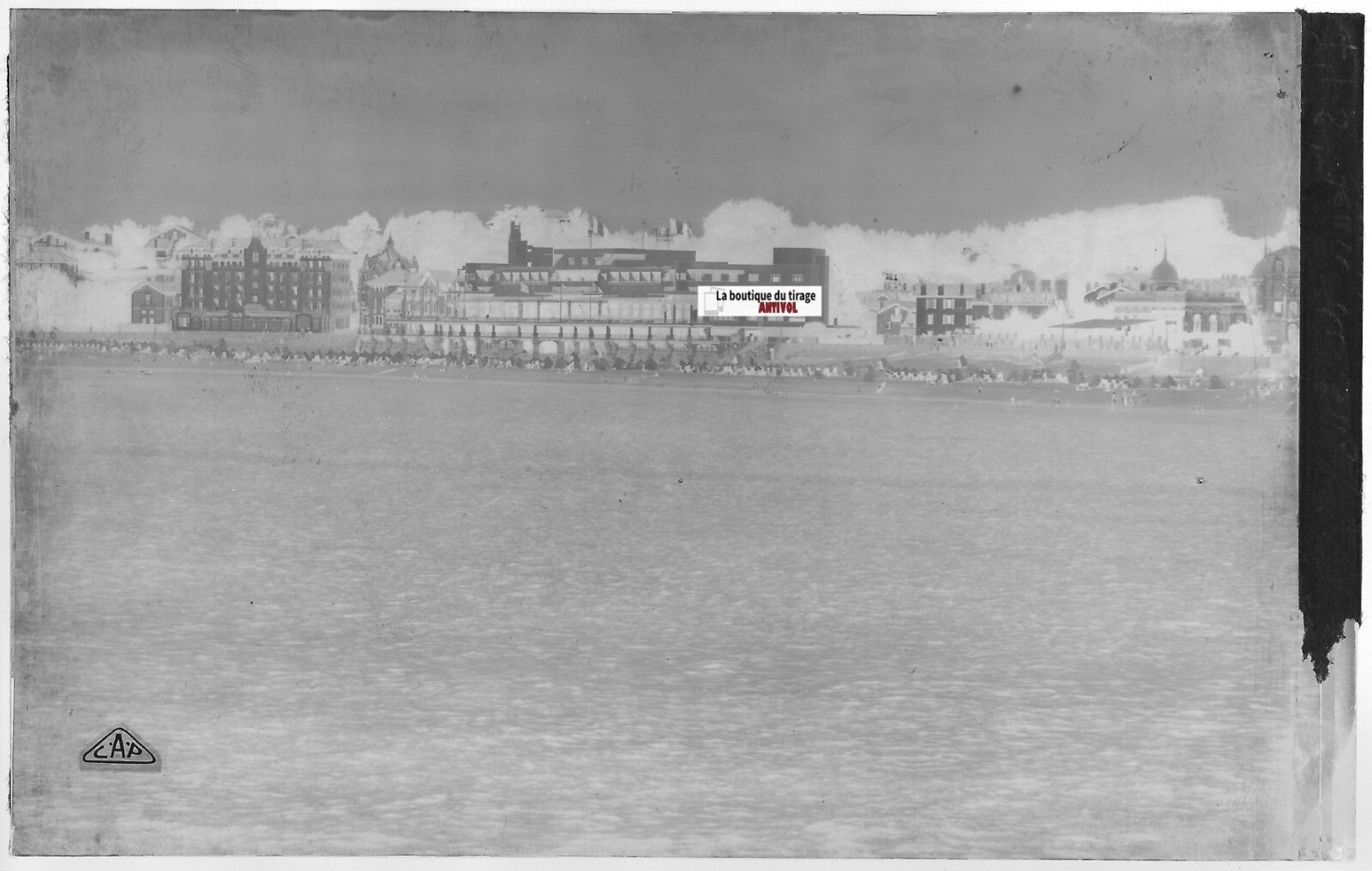 Saint-Jean-de-Luz, la plage, Plaque verre photo, négatif noir & blanc 9x14 cm