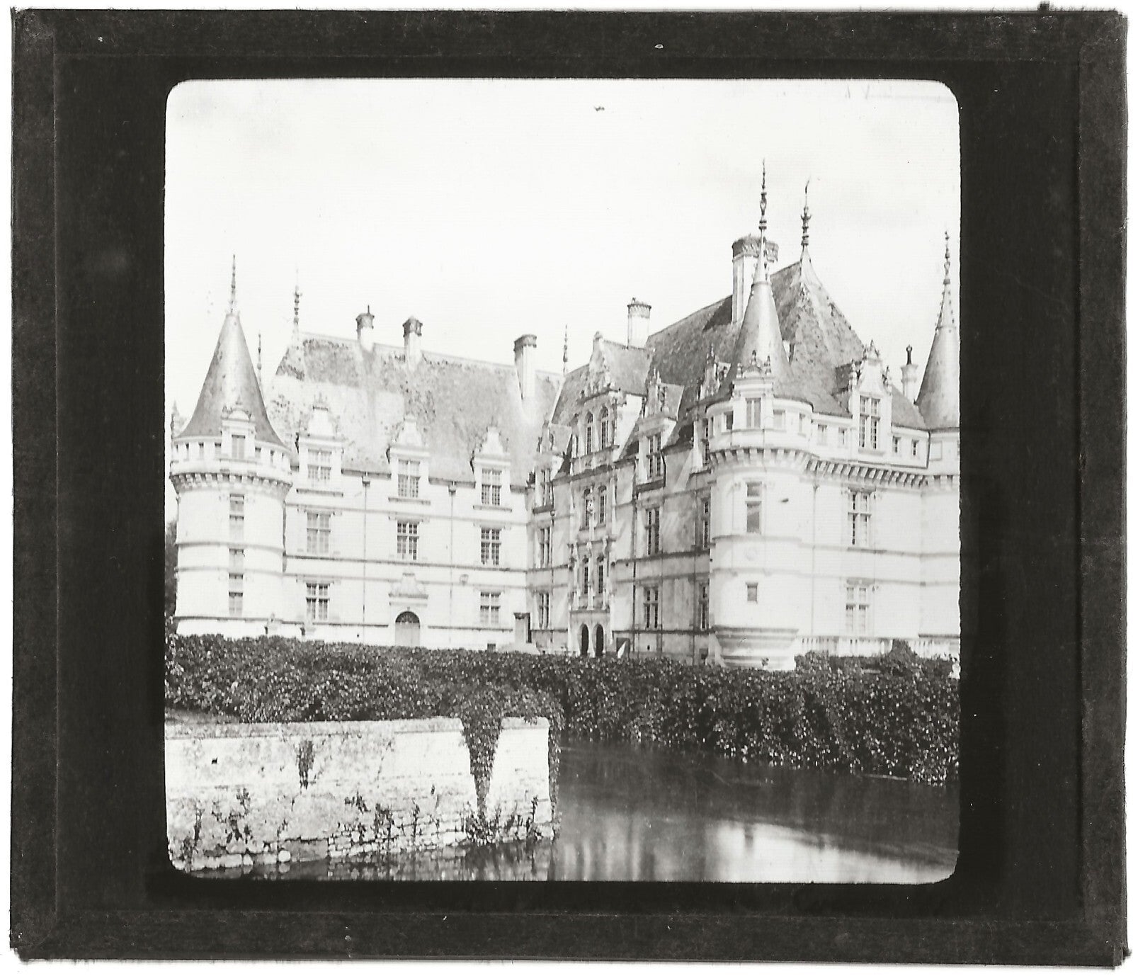 Château d'Azay-le-Rideau, photo ancienne plaque verre, positif 8,5x10 cm