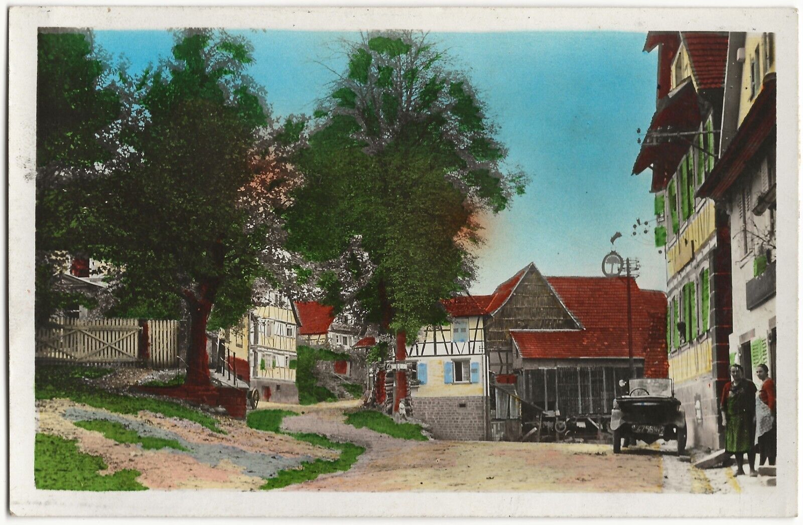 Plaque verre photo négatif noir & blanc 9x14 cm, Langensoultzbach, place église