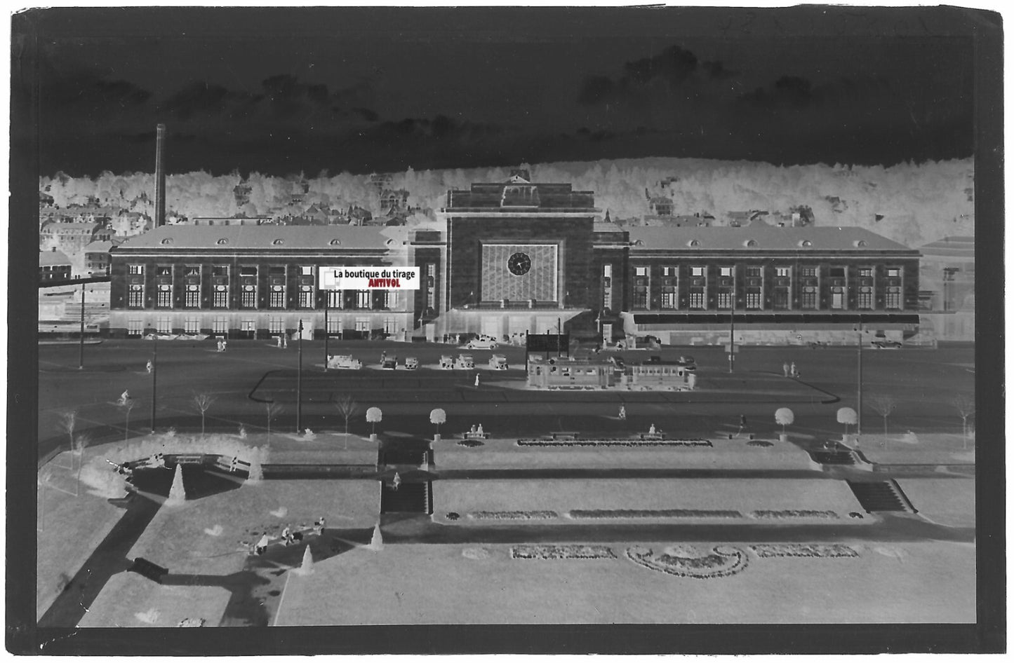 Plaque verre photo négatif noir & blanc 9x14 cm, gare de Mulhouse, Haut-Rhin