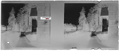 Promenade, Plaque verre photo stéréoscopique, négatif noir & blanc 4,5x10,7 cm