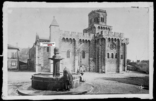 Plaque verre photo négatif noir & blanc 9x14 cm, Royat église, carte postale