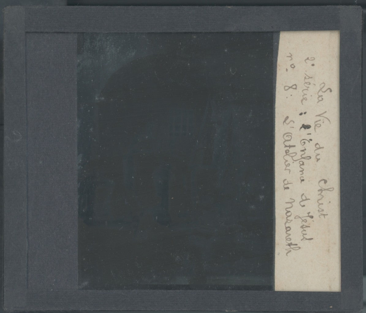 Jésus, atelier de Nazareth, photo plaque verre, noir & blanc, positif 8,5x10 cm