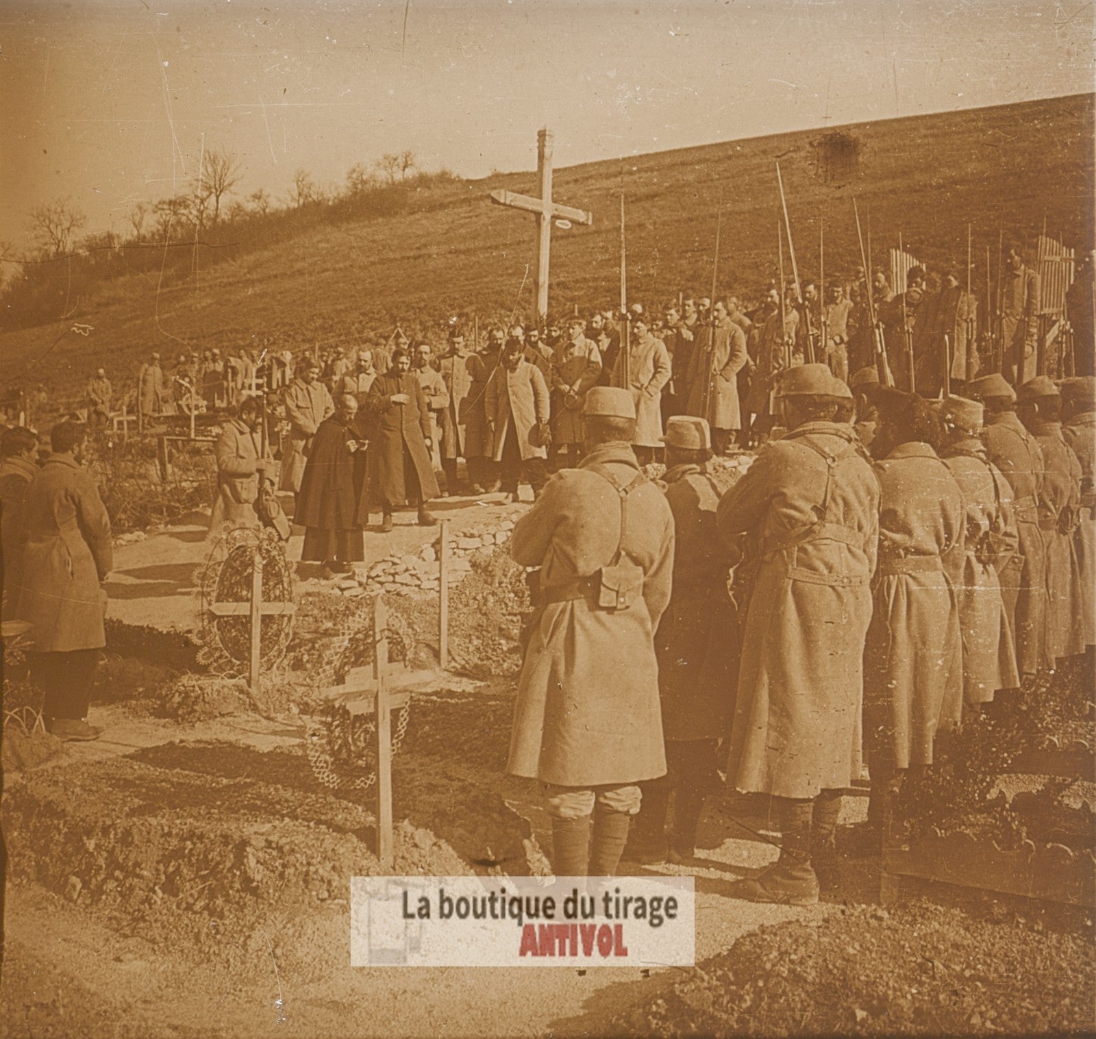 Mouilly, enterrement, guerre WW1, plaque verre photo ancienne stéréo 6x13 cm