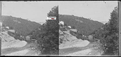 Sauret-Besserve Viaduc, Plaque verre photo, stéréo négatif noir & blanc 6x13 cm