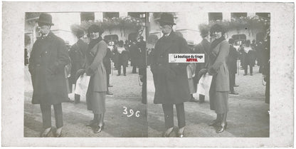 Scène de vie, Longchamp, Paris, plaque verre stéréoscopique, positif 8,5x17 cm