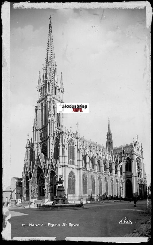 Plaque verre photo, négatif noir & blanc 9x14 cm, église Saint-Epvre, Nancy