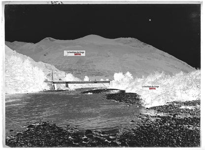 Plaque verre photo ancienne négatif noir et blanc 13x18 cm Bielle montagne 