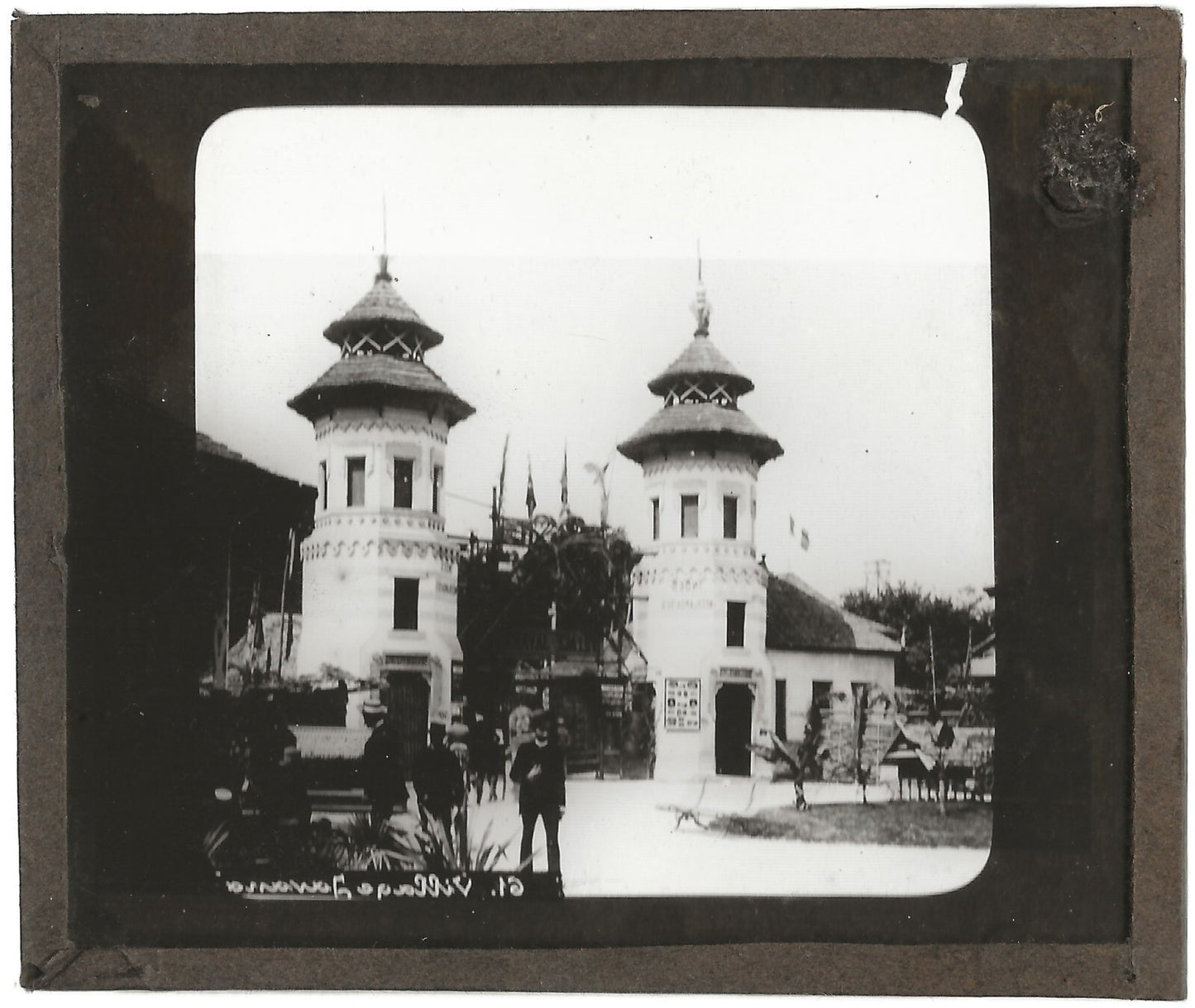 Village javanais, Exposition Paris, photo plaque de verre, positif 8,5x10 cm