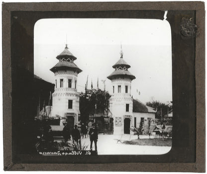 Village javanais, Exposition Paris, photo plaque de verre, positif 8,5x10 cm