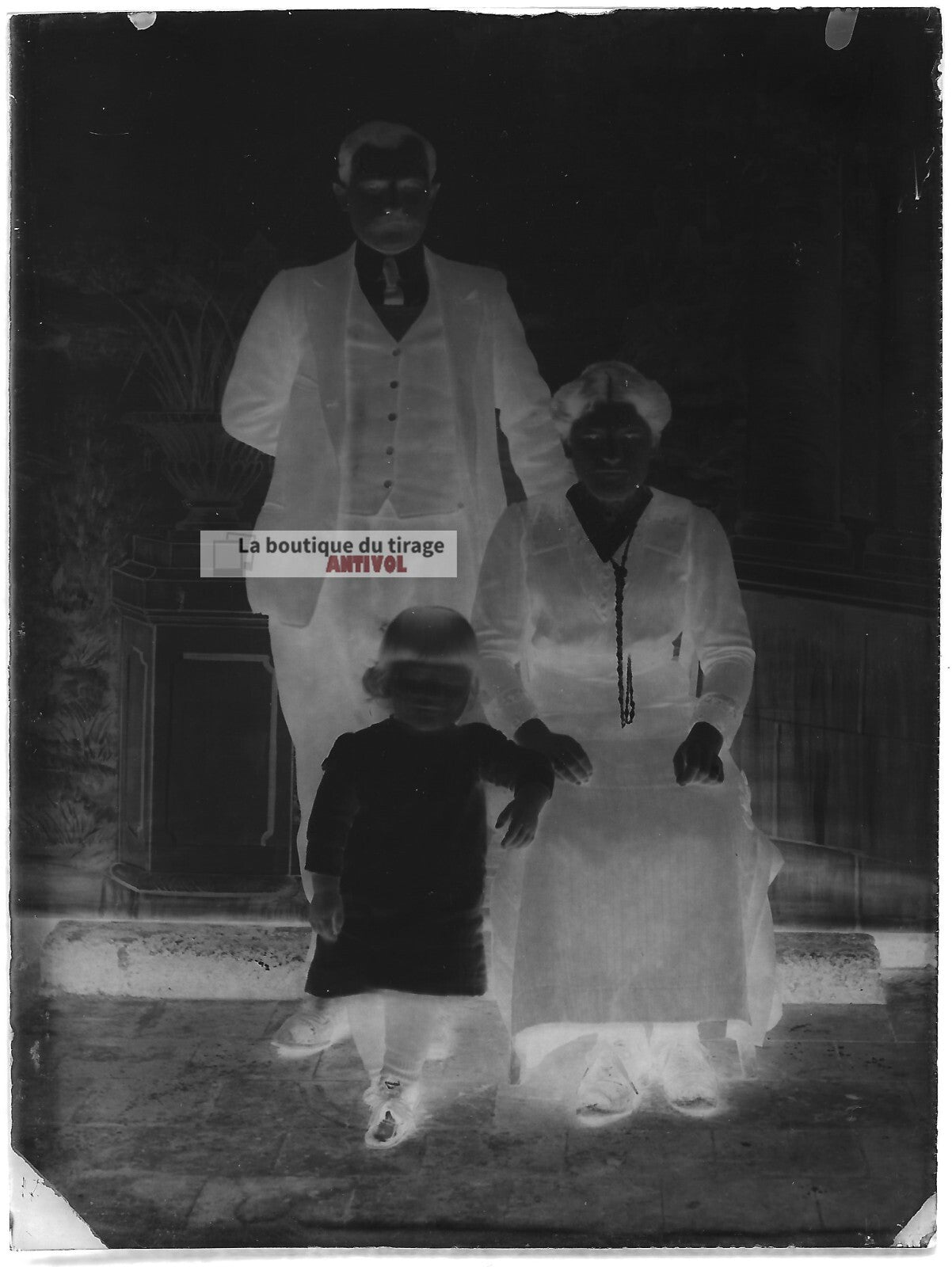 Plaque verre photo ancienne négatif noir et blanc 9x12 cm famille enfant vintage