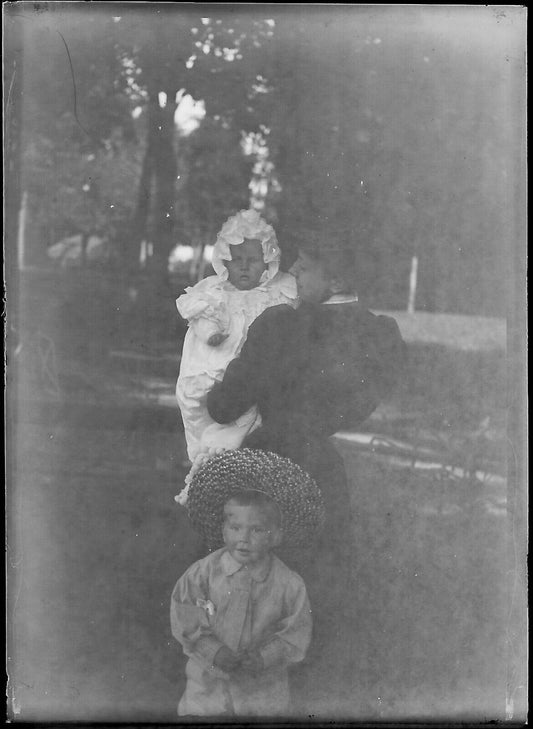 Plaque verre photo négatif noir et blanc 6x9 cm portrait enfants dame France 