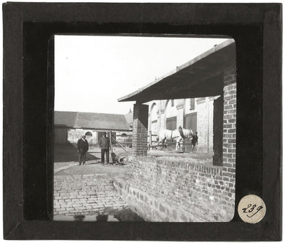 Ferme à Cerny-lès-Bucy, photo ancienne plaque de verre, positif 8,5x10 cm