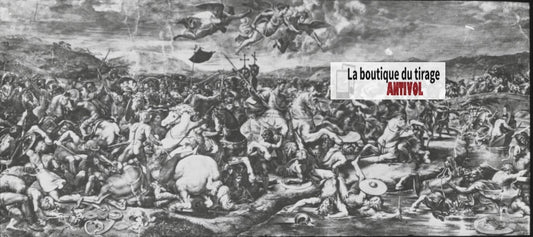 La bataille de Constantin, dessin, ancienne plaque de verre, positif 8,5x10 cm