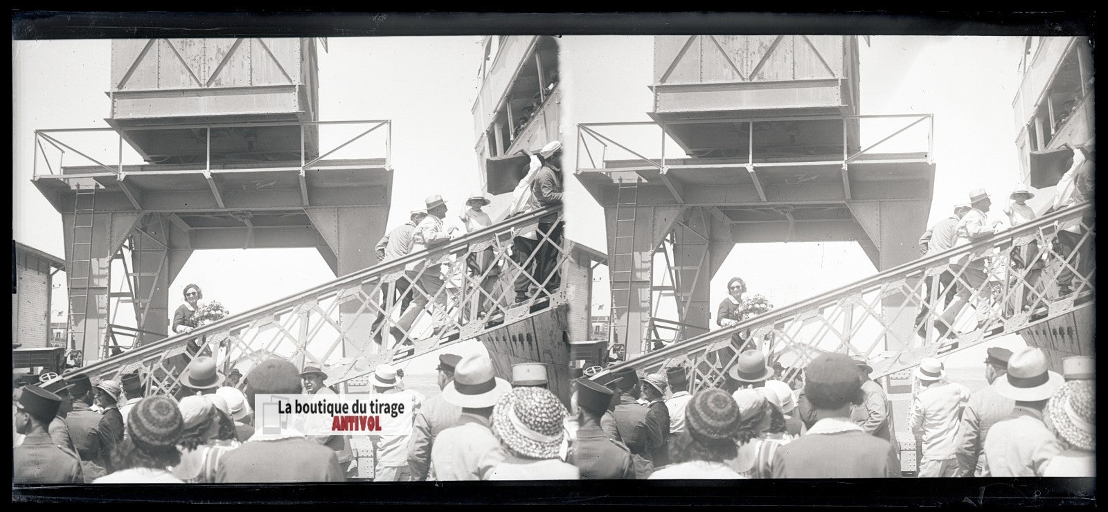 Algérie, bateau, plaque verre, photo stéréo, négatif noir & blanc 6x13 cm