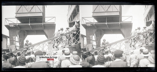 Algérie, bateau, plaque verre, photo stéréo, négatif noir & blanc 6x13 cm