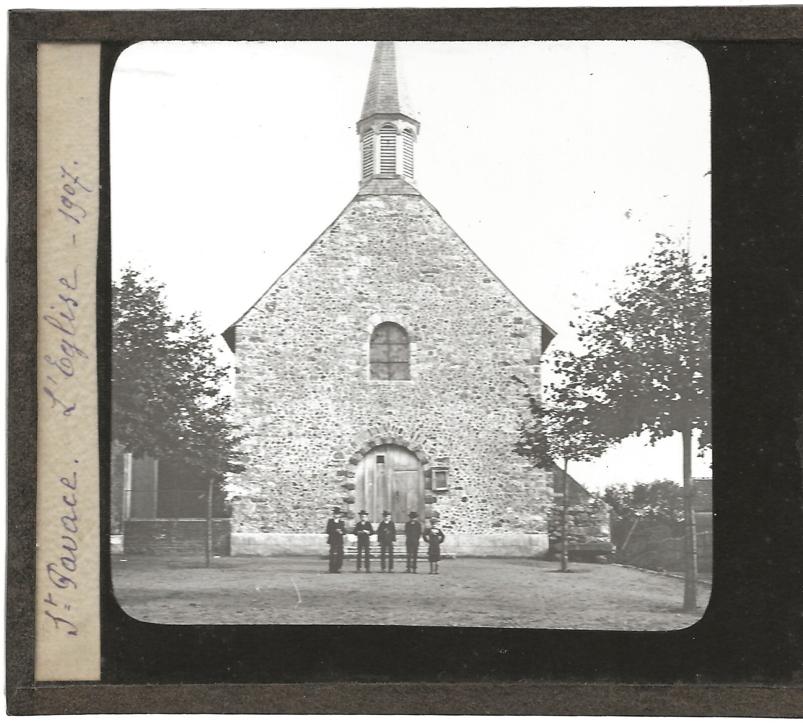 Église Saint-Pavace, enfants, photo ancienne plaque de verre, positif 8,5x10 cm