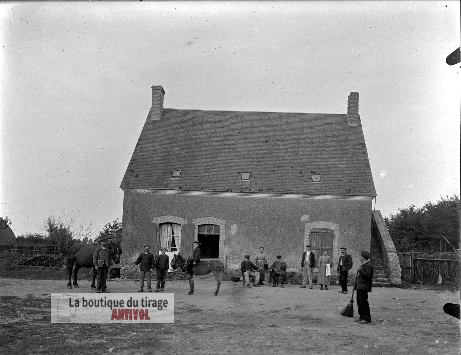 Scène paysanne, France, village, plaque verre, photo ancienne, négatif 9x12 cm