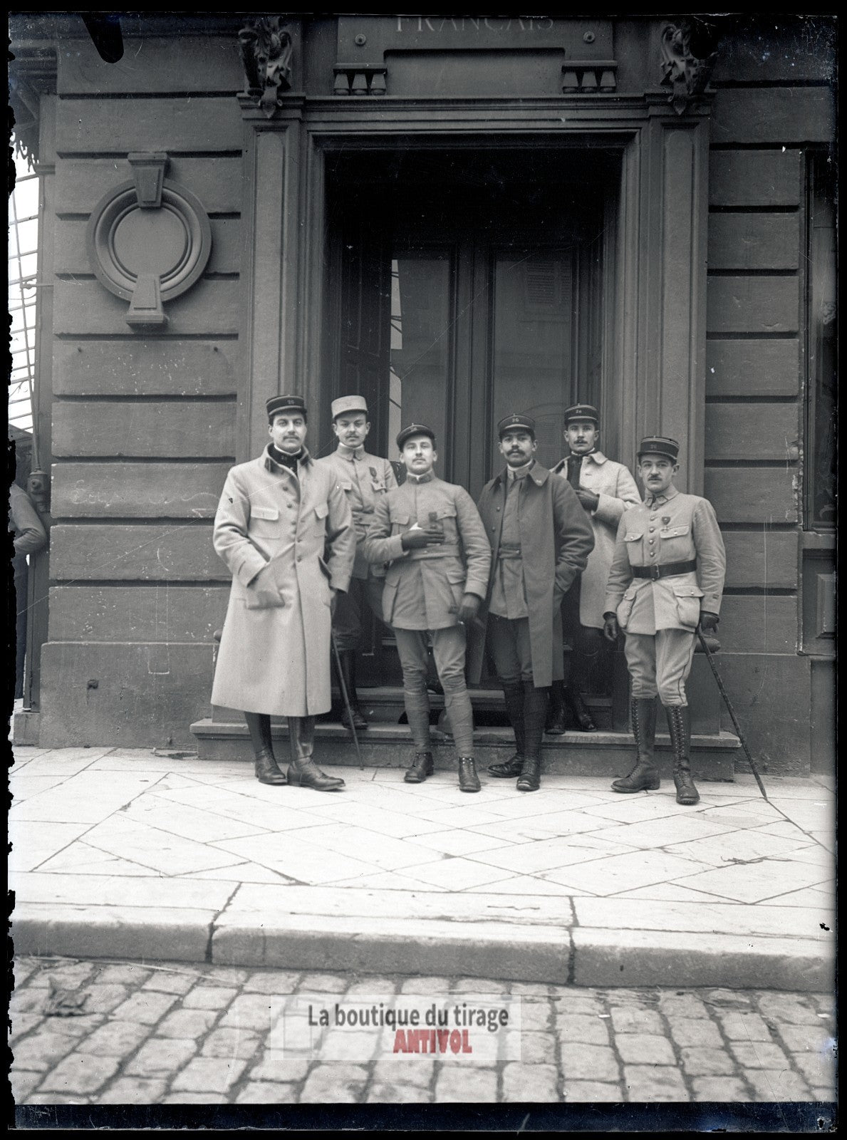 Officiers français, soldats, plaque verre, photo ancienne, négatif 9x12 cm