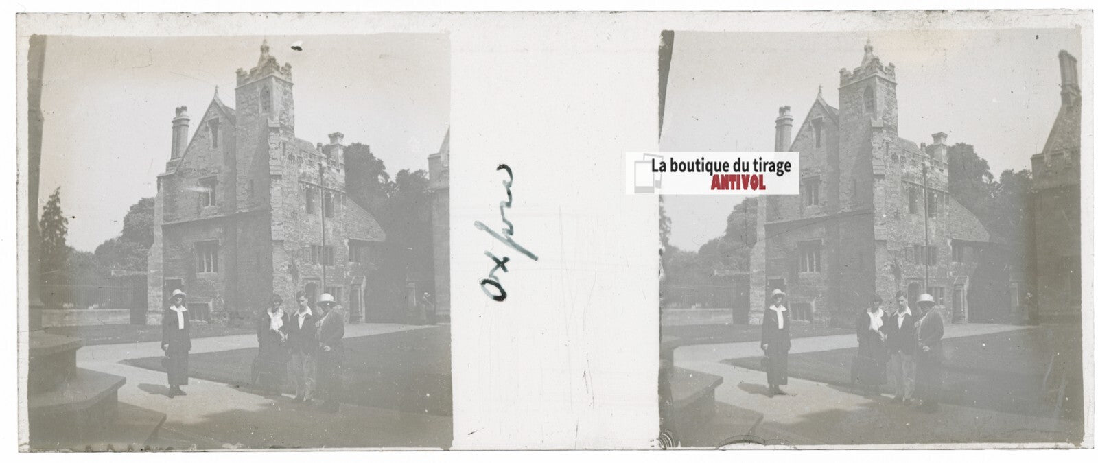 Magdalen College, Oxford, Plaque verre stéréo, positif noir & blanc 4,5x10,7 cm