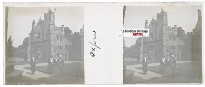 Magdalen College, Oxford, Plaque verre stéréo, positif noir & blanc 4,5x10,7 cm