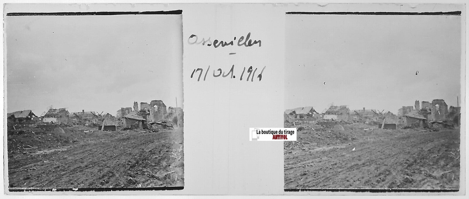 Assevillers WW1, Plaque verre photo stéréo, positif noir & blanc 4,5x10,7 cm