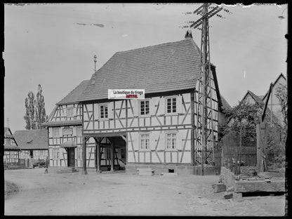 Plaque de verre photo ancienne négatif noir et blanc 13x18 cm restaurant Alsace