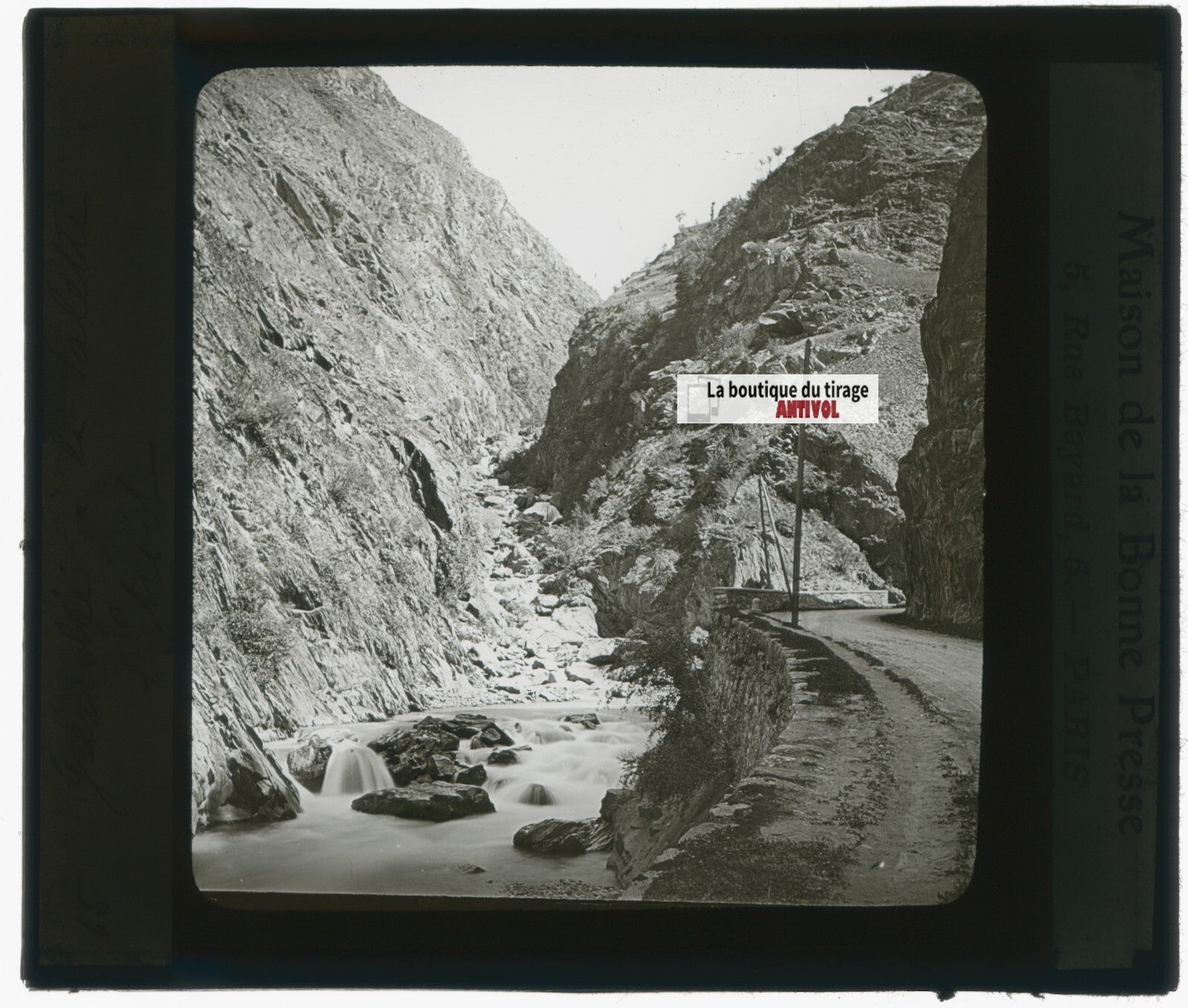 Route du Lautaret, photo plaque de verre, noir & blanc, positif 8,5x10 cm