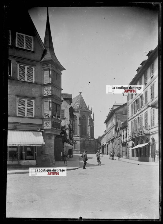 Plaque verre photo ancienne négatif noir et blanc 13x18 cm Colmar vintage ville