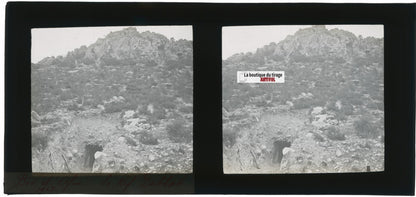 Montagne, Bir el Afou, Tunisie, plaque verre stéréoscopique, positif 7x15 cm