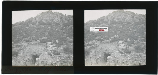 Montagne, Bir el Afou, Tunisie, plaque verre stéréoscopique, positif 7x15 cm