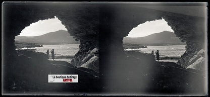 Algérie, paysage mer, plaque verre, photo stéréo, négatif N&B 6x13 cm