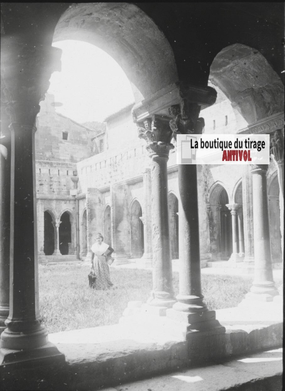 Cloître Saint-Trophime Arles, photo plaque de verre, positif 8,5x10 cm