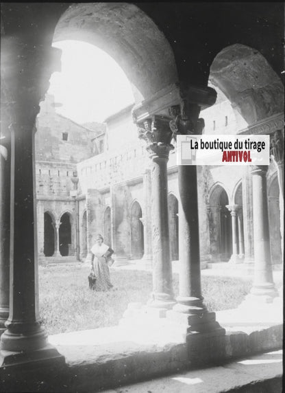 Cloître Saint-Trophime Arles, photo plaque de verre, positif 8,5x10 cm