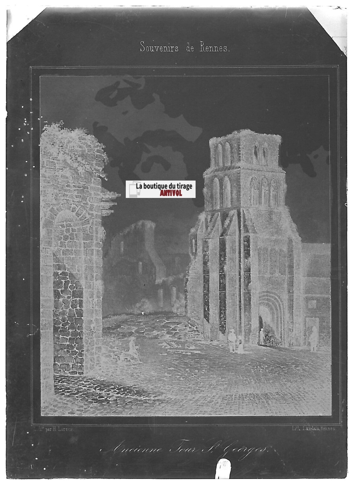 Rennes, Saint-Georges, Plaque verre photo ancienne, négatif noir & blanc 6x9 cm