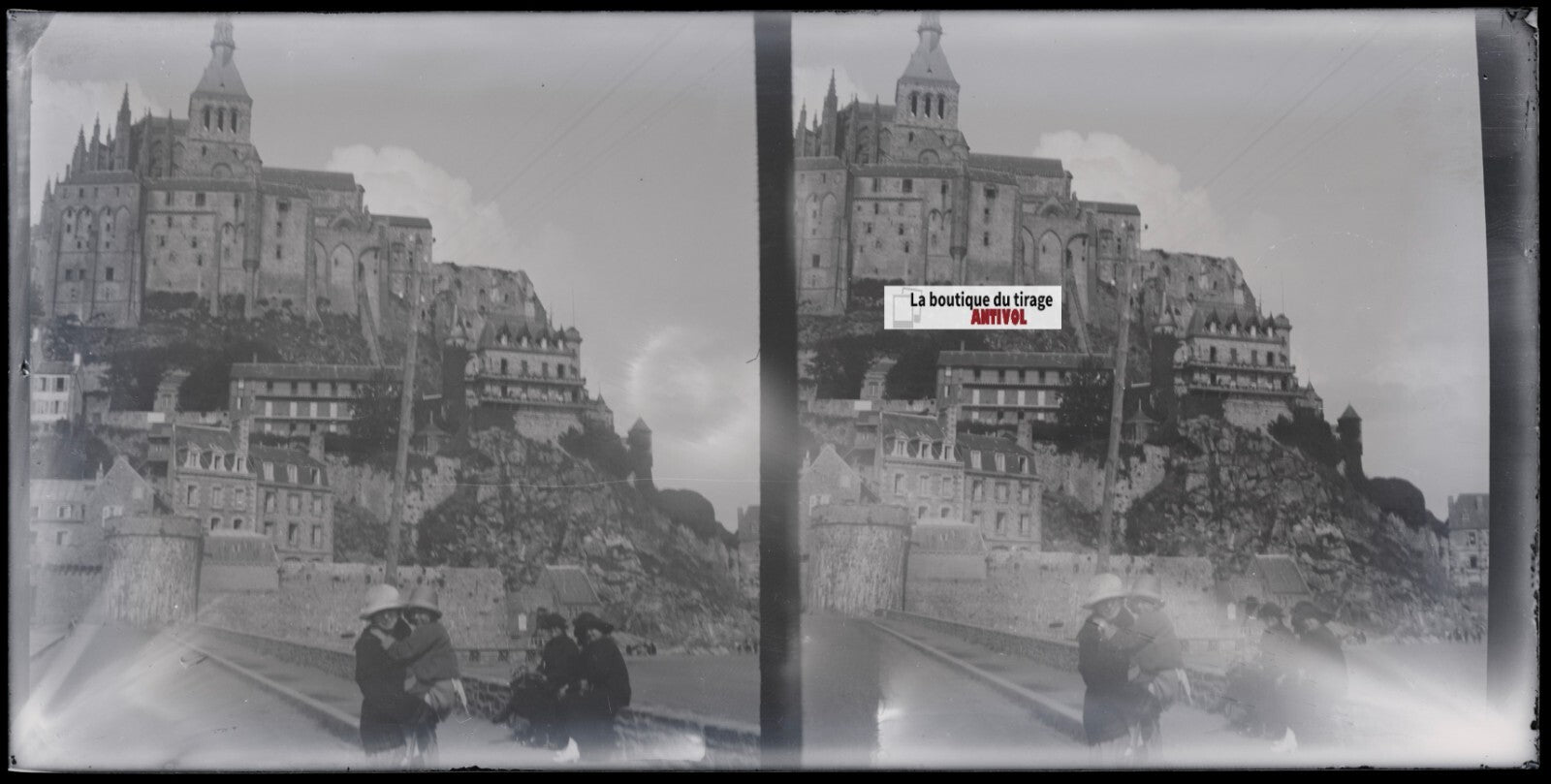 Le Mont-Saint-Michel, Normandie, plaque stéréo ancienne verre, négatif 9x18 cm