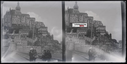 Le Mont-Saint-Michel, Normandie, plaque stéréo ancienne verre, négatif 9x18 cm