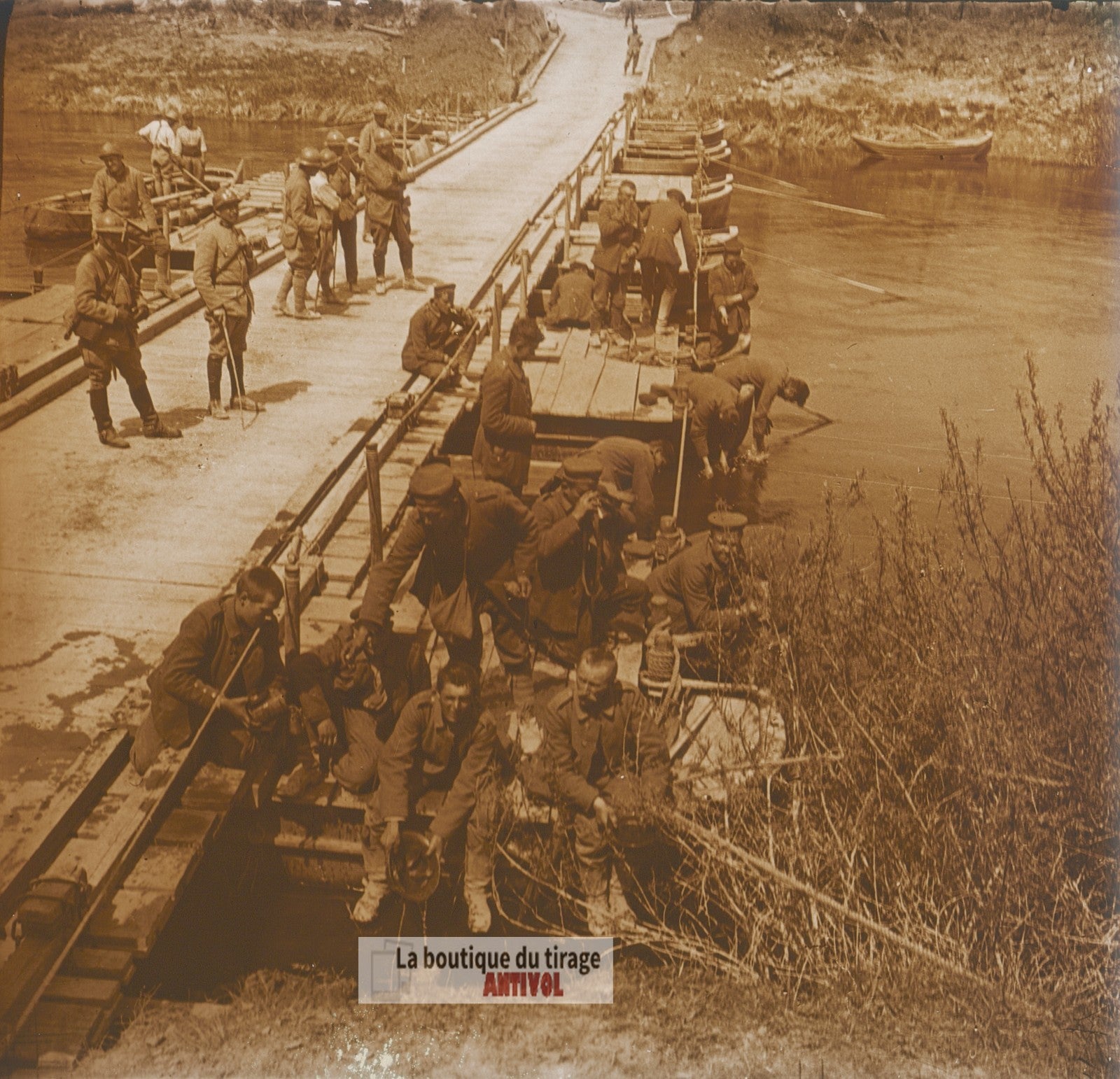 Chavonne, prisonniers, guerre WW1, plaque verre photo ancienne stéréo 6x13 cm