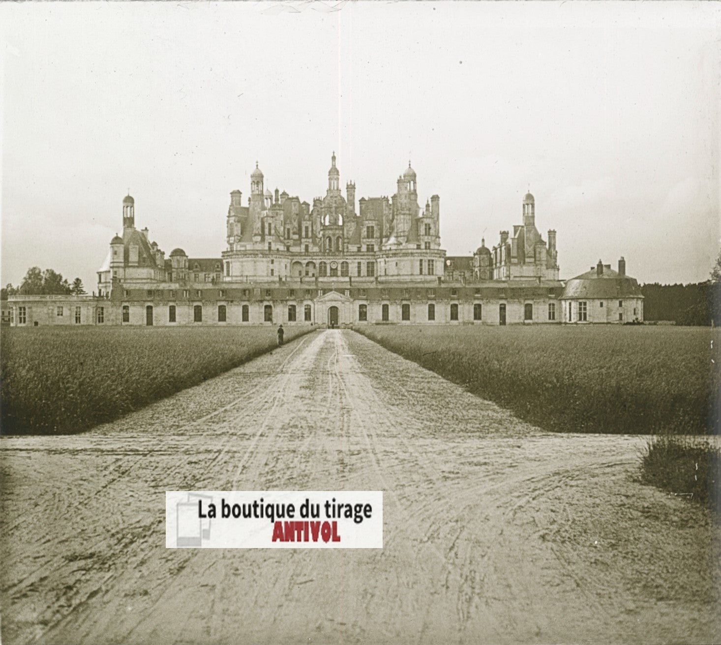 Château de Chambord, plaque verre, photo stéréoscopie, noir & blanc 6x13 cm