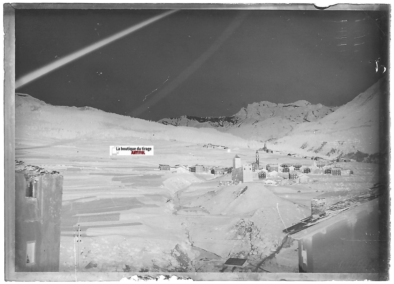 Paysage, montagne, Plaque verre photo ancienne, négatif noir & blanc 6x9 cm