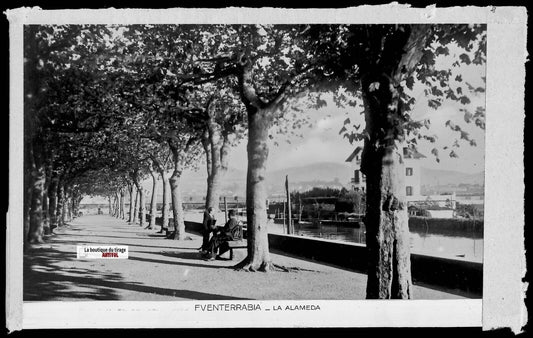 Plaque verre photo négatif noir & blanc 9x14 cm, Fuenterrabia, La Alameda