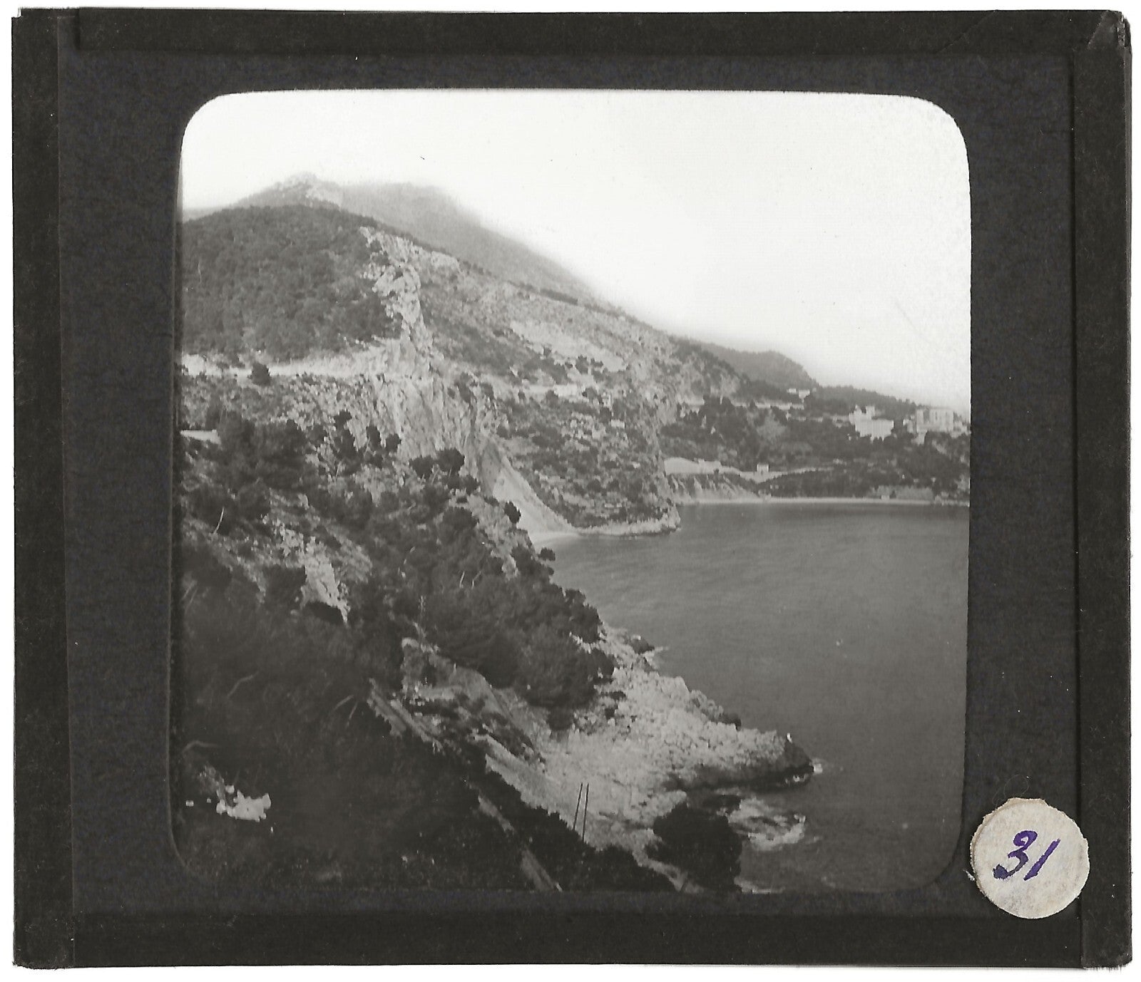Paysage, mer, La Turbie, route d'Èze, photo plaque de verre, positif 8,5x10 cm