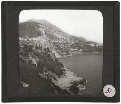 Paysage, mer, La Turbie, route d'Èze, photo plaque de verre, positif 8,5x10 cm