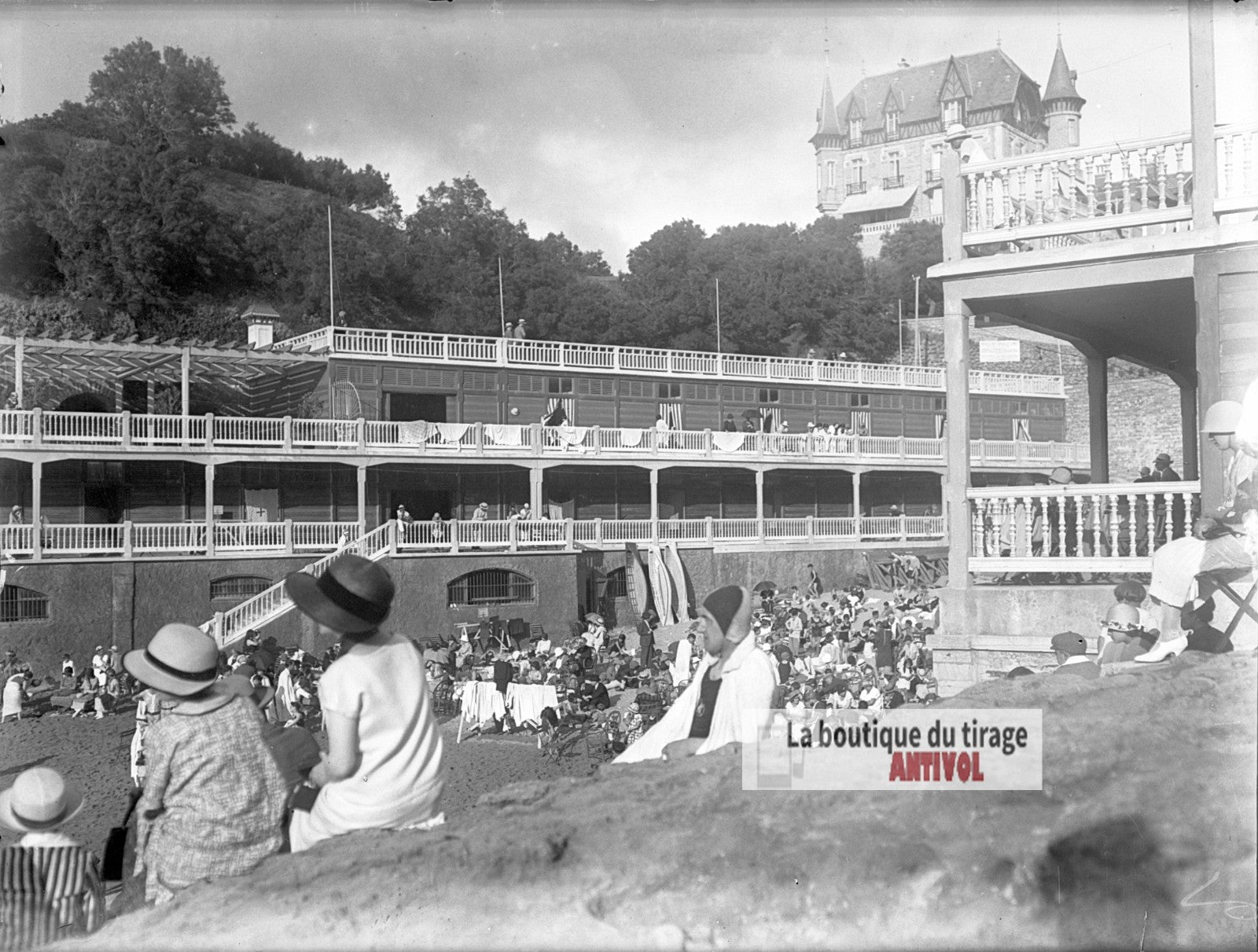 Le Bain du Port-Vieux, Biarritz, plaque verre photo ancienne, négatif 9x12 cm