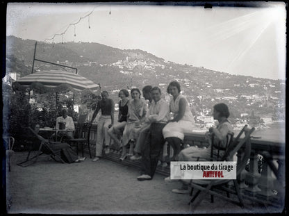 Bord de mer sur la Côte d’Azur, plaque verre photo ancienne, négatif 9x12 cm